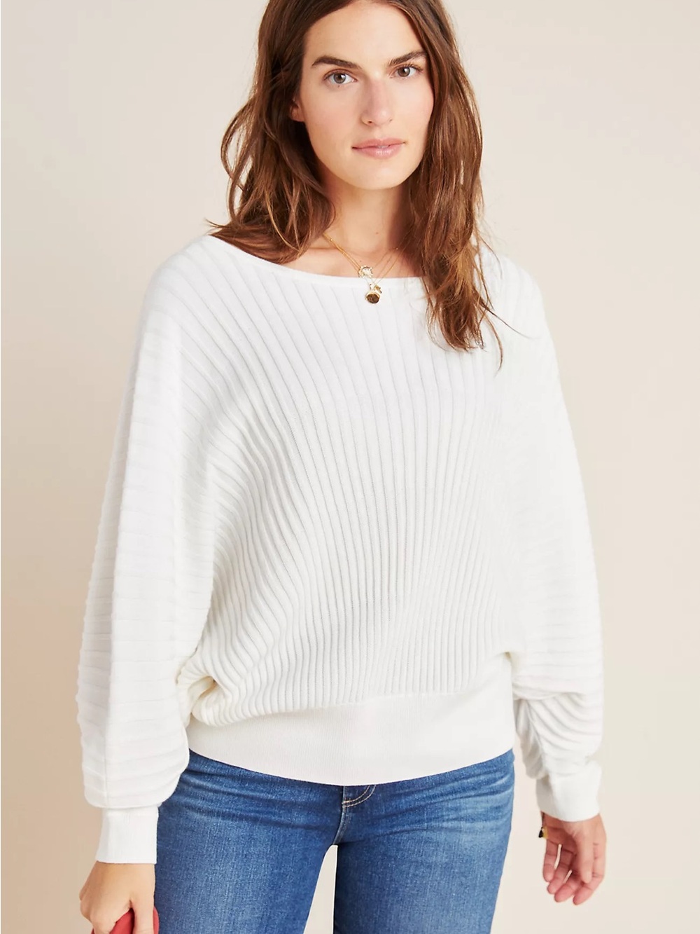 Anthropologie Women's Ribbed Boatneck Sweater - White